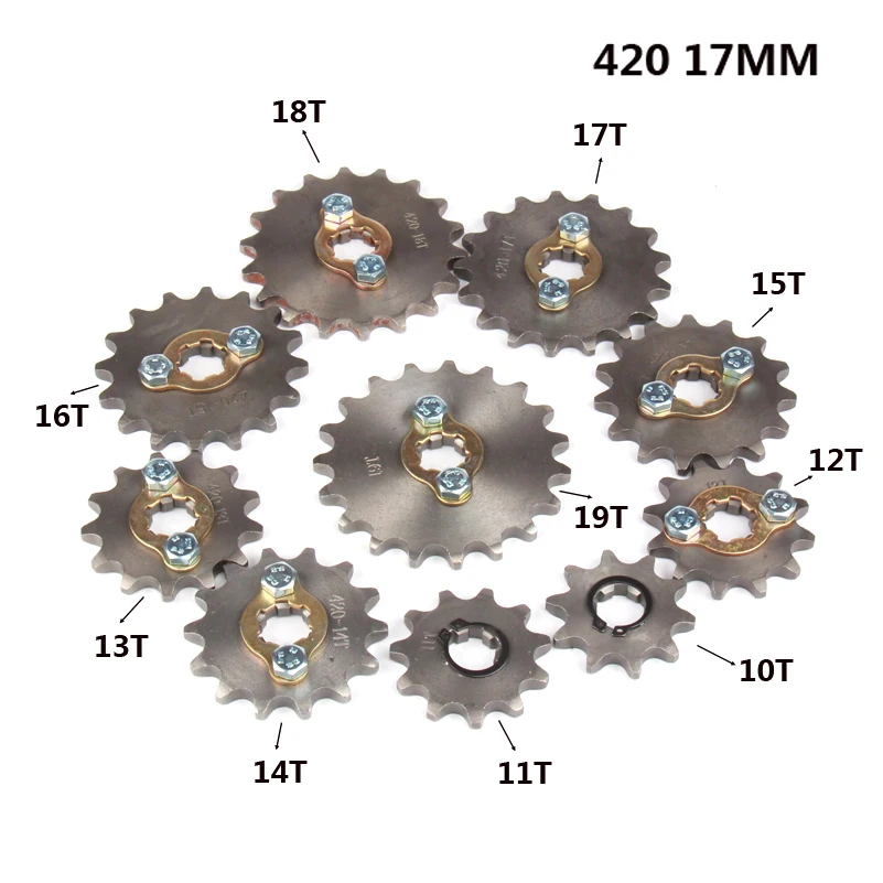 420 Chain 10T/11T/12T/13T/ 14T/15T/16T/17T/18T/19T 17MM Front Engine Sprocket For Motorcycle ATV Gokart 50cc-125cc Pit Dirt