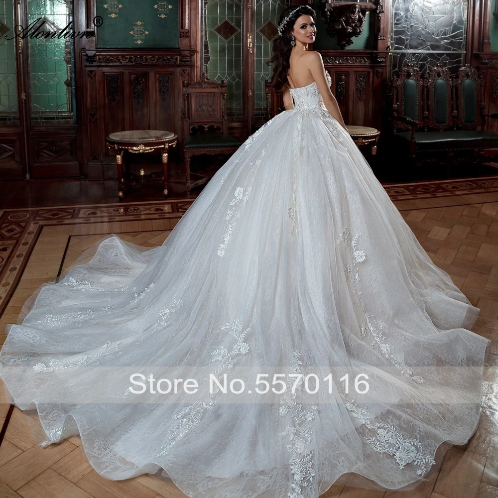 Alonlivn elegante em camadas rendas miçangas flores vestido de casamento fora do ombro rendas até vestido de baile saias de noiva feito sob encomenda