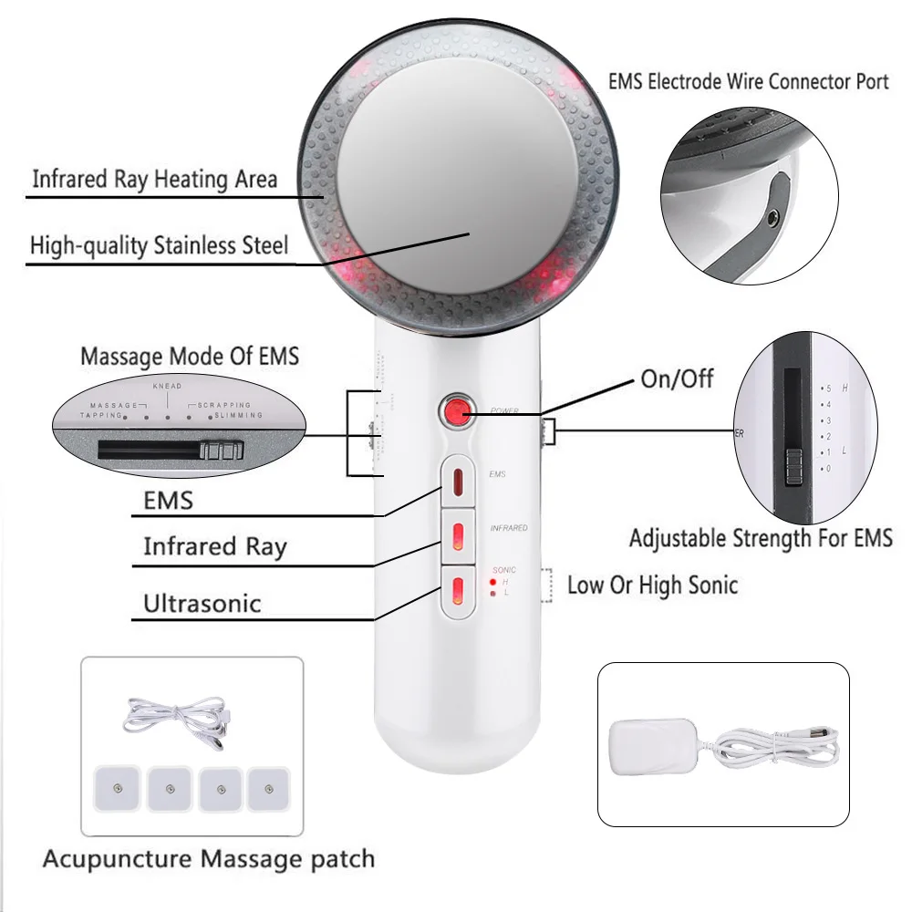 3 em 1 elétrica face lifting ems infravermelho ultra-sônico corpo dispositivo massageador ultra-som emagrecimento queimador v rosto beleza máquina