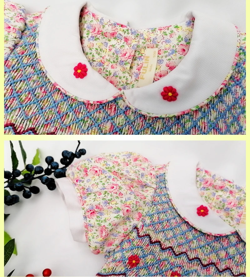 2024 baby girls smocked dresses summer little girl princess floral dress vintage elegant dress for young girl 3 4 5 6 7 years