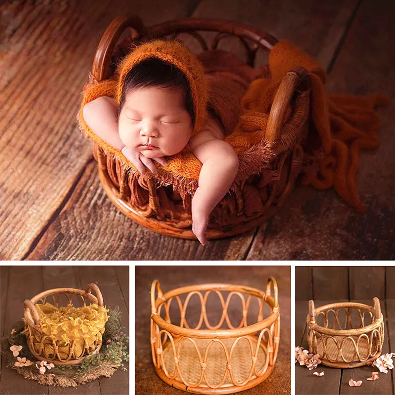 Newborn Photography Accessories Round Vine Woven Basket Take Photo Props Shoot Prop Baby Souvenirs Studio Fotografie Props