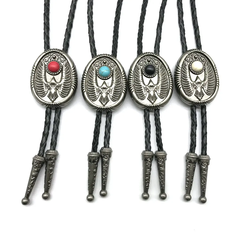 

Western cowboy bolo tie leather collar rope ancient silver zinc alloy eagle tie accessories unisex British rope