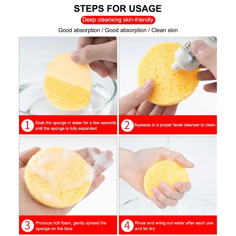 50pcs Face Round Makeup Remover Tools Natural Wood Pulp Sponge Cellulose Compress Cosmetic Puff Facial Washing Sponge