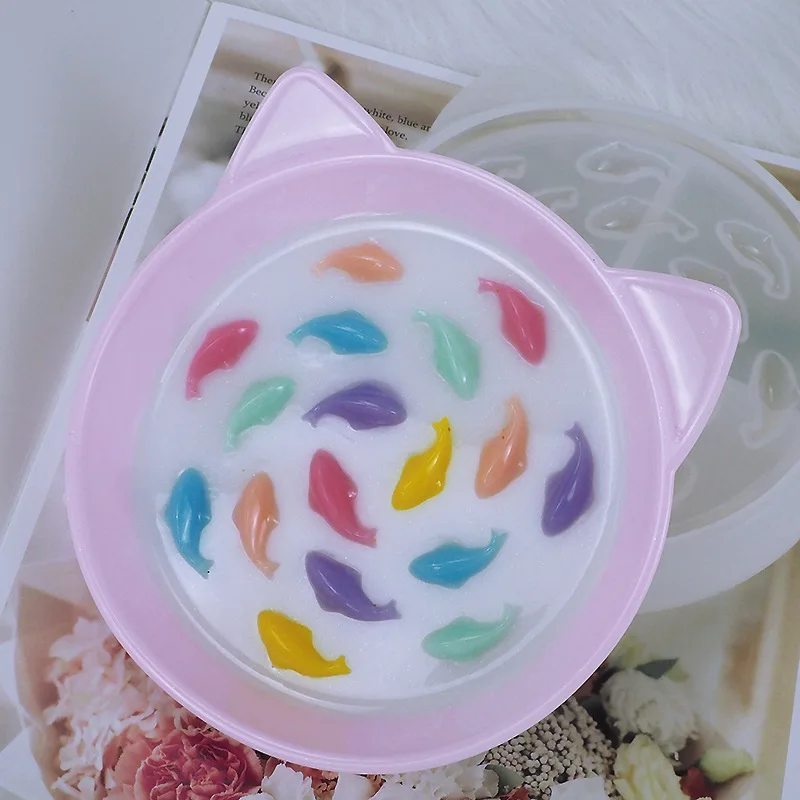 DIY Crystal Resin Silicone Mold Pet Cat Food Plate Anti-tinging Round Cat Dog Bone Dishes Bowl Silicone Mold For Resin