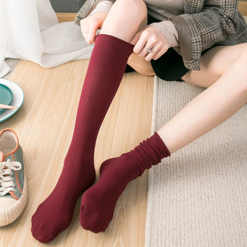 Japanese High School Girls High Socks Harajuku Loose Socks Solid Colors Needles Knitting Striped Cotton Sock Foot warming cover