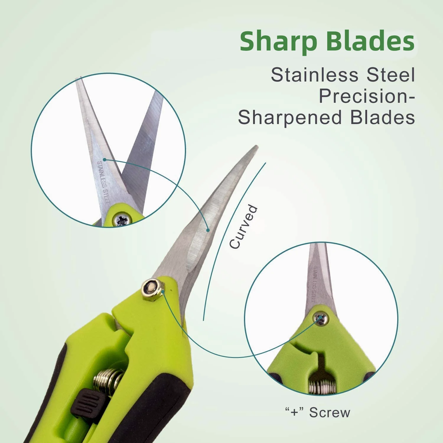 Trimming Scissors 6.5 Inch Gardening Hand Pruner Pruning Shear Stainless Steel Straight/ Curved Titanium Coated Precision Blades