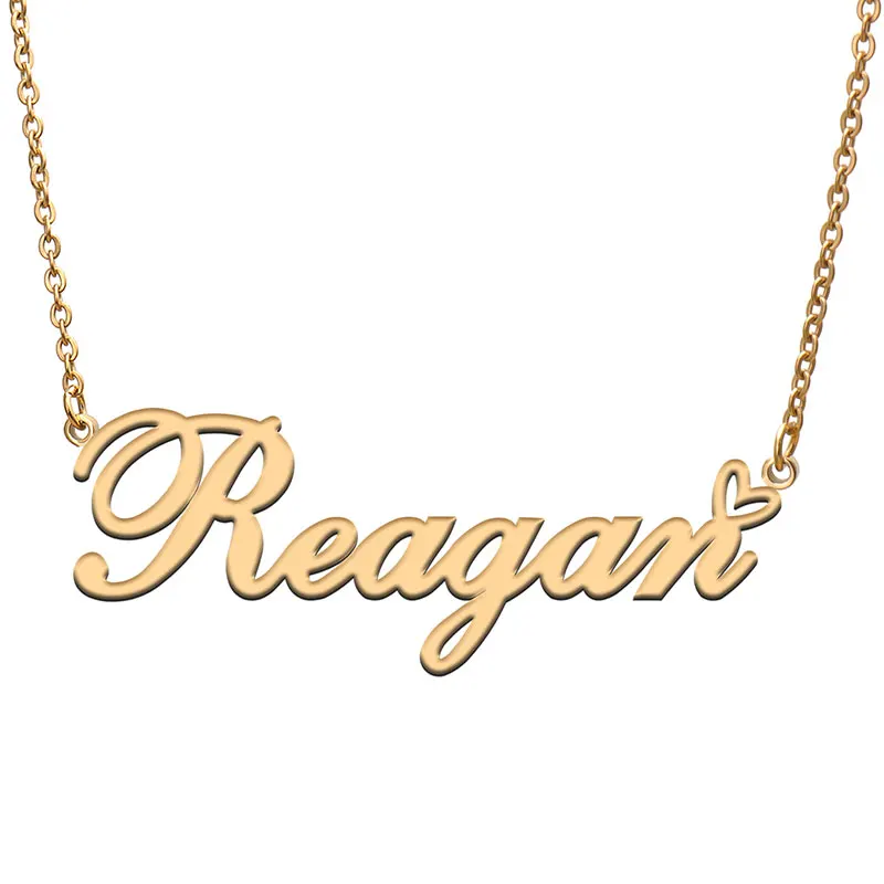 Reagan Name with Love Heart Necklace for Women Girl Stainless Steel Jewelry Dainty Nameplate Pendant Mother Valentine Gift