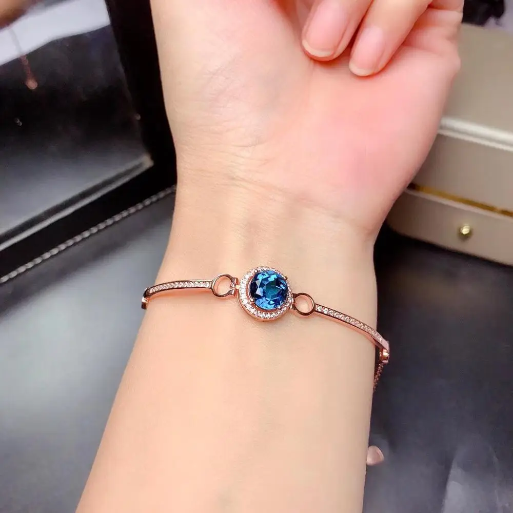 

New natural London blue topaz bracelet 925 silver women's bracelet noble, luxurious and elegant design