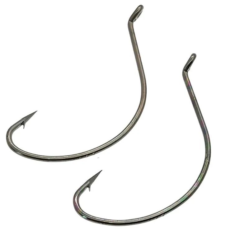 10pcs Offset Hook Fishing Hooks #6 #4 #2 #1 # 1/0 #2/0 #3/0 Wacky Rig Drop Shot Rig Crank Worm Lure Walleye Bass Fishing Tackle