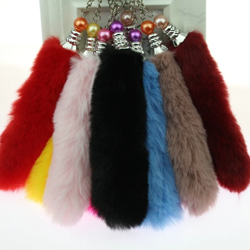 Fluffy Rabbit Fur Tail Keychain For Women Cute Girls Pompon Key Chain On Bag Car Trinket Female Jewelry Gift