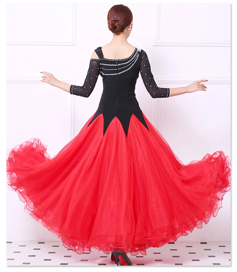 Ballroom Competition Dance Dress Women Tango Flamenco Dancing Costume High Quality Black Middle Sleeve Waltz Ballroom Dresses