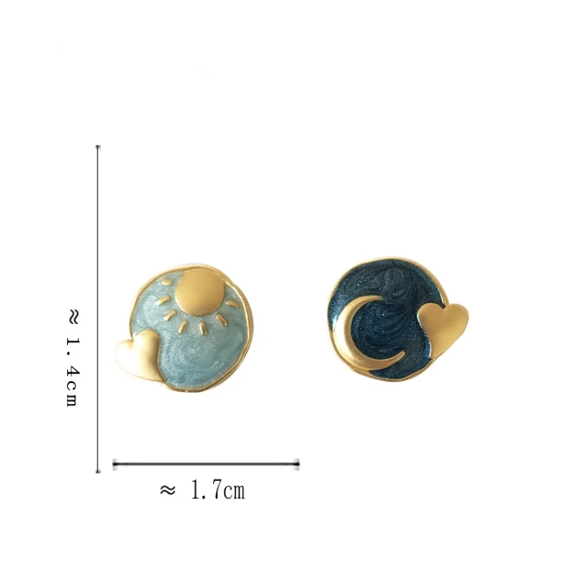 Enamel Sun Moon Star Stud Earring Fashion Galaxy Space Statement Geometric Round Earrings For Women Girl Modern Female Jewelry