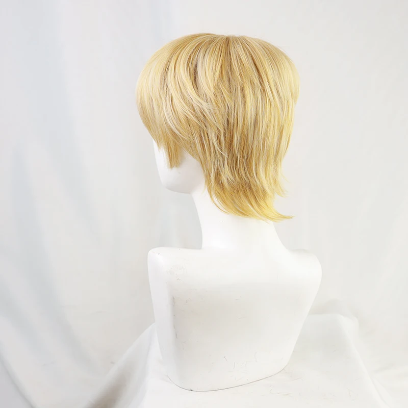 Armin Arlert Short Silky Straight Boy\'s Shaggy Layered Golden Mixed Synthetic Hair Men Cosplay Wig+ Wig Cap