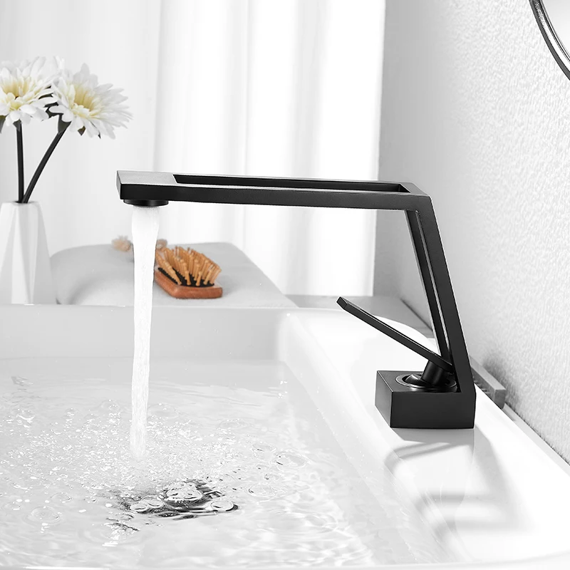 

LIUYUE Bathroom Faucet White/Black Copper Fashion Hollow Single Handle Basin Sink Faucets Hot Cold Water Deck Mounted Mixer Taps