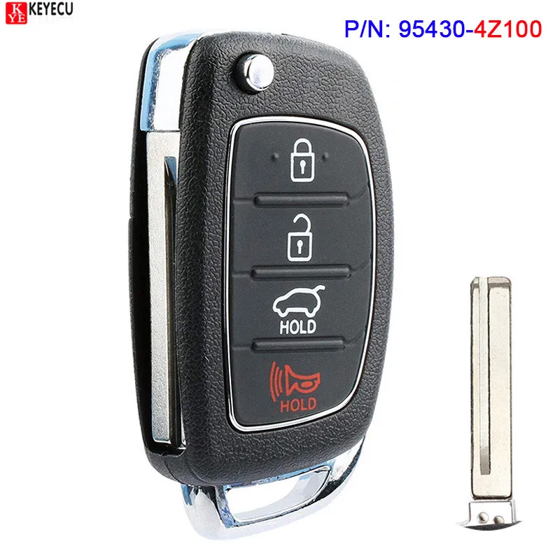 Carparts New Uncut Flip Smart Remote Car Key Fob for Hyundai Santa Fe 2013 2014 2015 2016 2017 FCC ID: TQ8-RKE-3F04 95430-4Z100