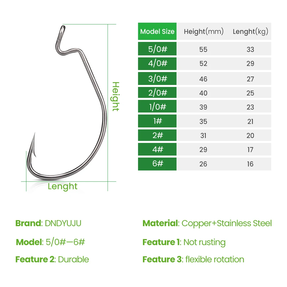 DNDYUJU 20pcs Fishing Hooks High Carbon Steel Offset Hook Fish Hooks Lure Softjerk Hook 6#-5/0 Fishing Tackle For Soft Bait Worm