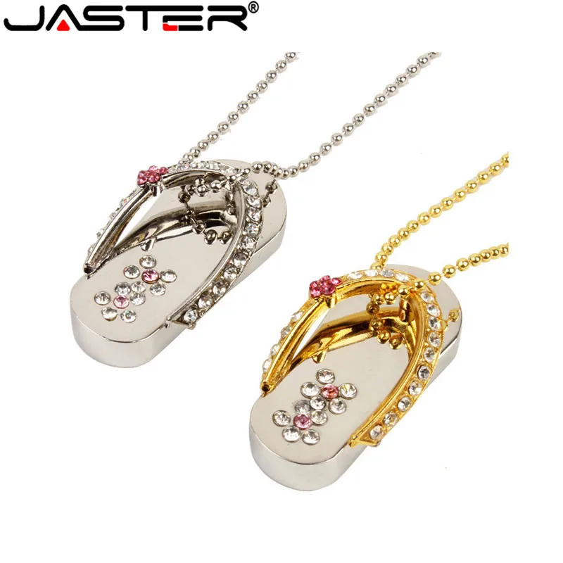 JASTER metal crystal slippers USB Flash drive Memory stick usb Stick 4GB 8GB 16GB 32GB 64GB Pendrives  girl\'s gift beauty shoes