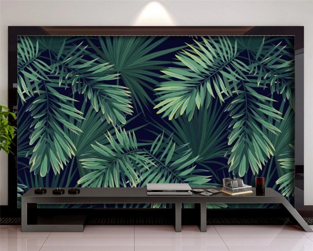 Custom size wallpaper tropical rainforest plant leaf forest background wall home decoration self-adhesive relief material mural