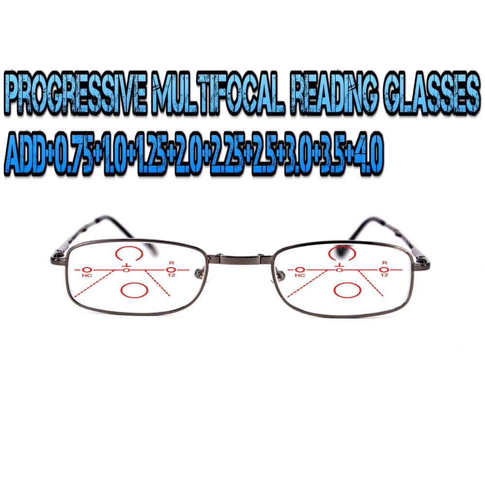 

Progressive Multifocal Anti Blu Light Reading Glasses Gray Frame Men Women High Quality Business Halfrim +0.75 To +4.0