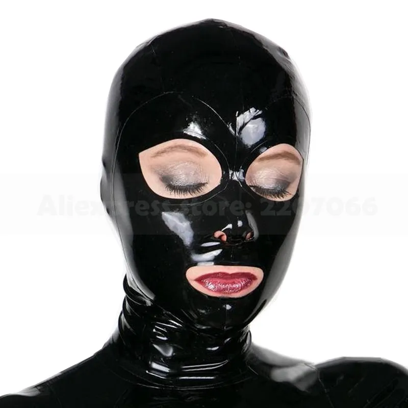 

Sexy Latex Mask Women Men Rubber Dance Party Hood Back Zip Handmade Headpiece RLM249