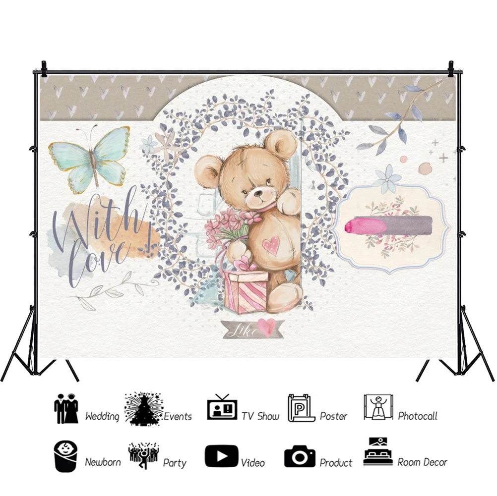 Fondali per bambini Laeacco per fotografia orso farfalla Poster personalizzato compleanno doccia festa Photocall sfondi fotografici