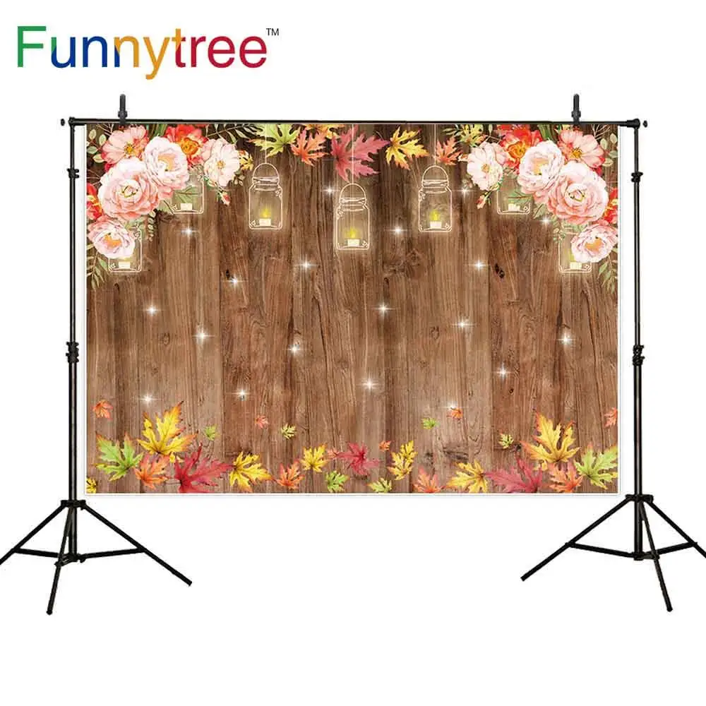 

Funnytree photography backdrop Autumn Baby shower wood light flower shinny birthday background photocall photophone portrait