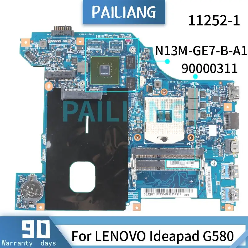 

PAILIANG Laptop motherboard For LENOVO Ideapad G580 Mainboard 90000311 11252-1 SLJ8E N13M-GE7-B-A1 DDR3 tesed