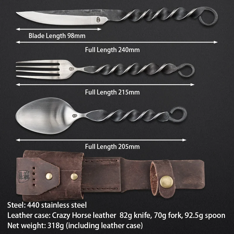 HX Outdoors-Conjuntos de Louça de Jantar em Aço Inoxidável, Garfos, Faca e Colher, 440C, 3Pcs Set