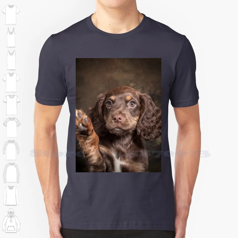 Charlie Wave 100% Pure Cotton T-Shirt Cocker Spaniel Puppy Wave Working Dog Chocolate Brown