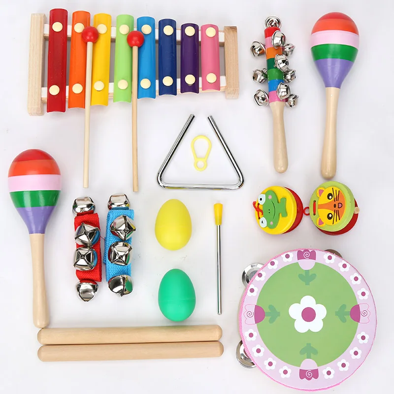 14pcs Musical Instruments Toys Set for Toddlers Wooden Orff Musical Percussion Instruments Preschool Eco Friendly Drum Set