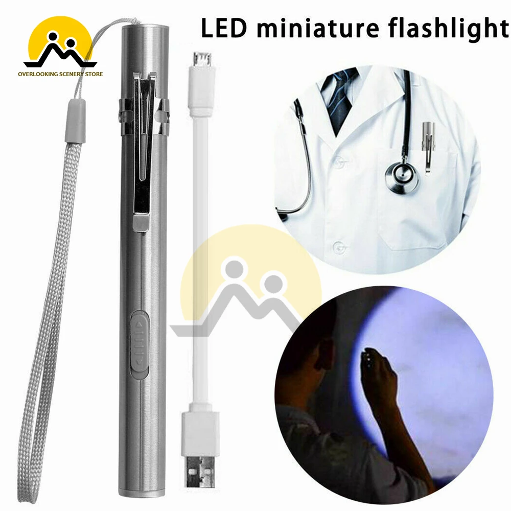 Mini LED Tactical Flashlight Stainless Steel Flashlight USB Rechargeable Penlight Non-slip Waterproof Small Flashlight