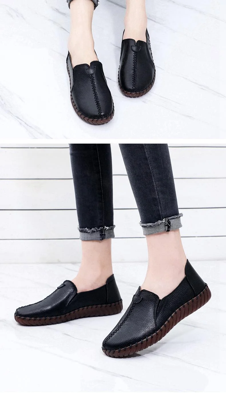Herbst breite Breite Damenschuhe Echt leder Ballerinas Damen weiße Slipper fahren Mokassins Damenschuhe für Fußknochen – Detail 24