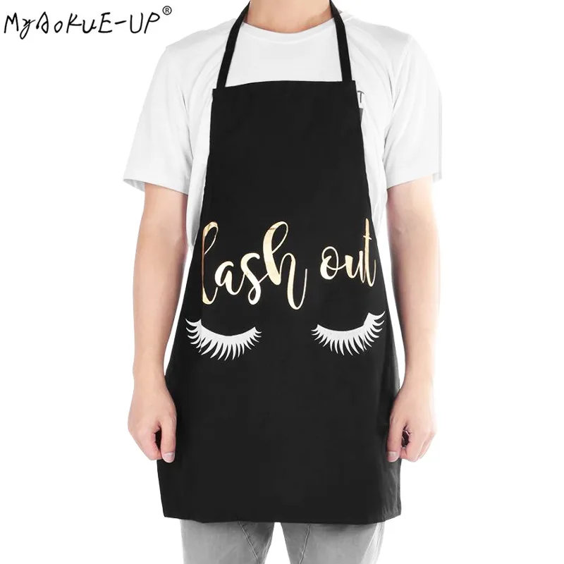 Bronzing Eyelash Pattern Kitchen Apron Women Adult Home Cooking Baking Cleaning Aprons Bibs Kitchen Eyelash Extension Tools