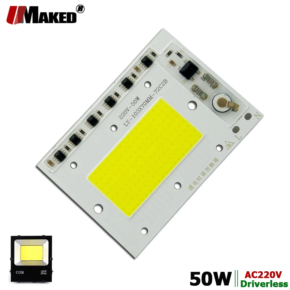 

AC220V LED COB 50W 103X70MM/114X61MM LED PCB Floodlight Module Aluminum plate White/Warm COB Chips Smart IC Driver Flood Lights