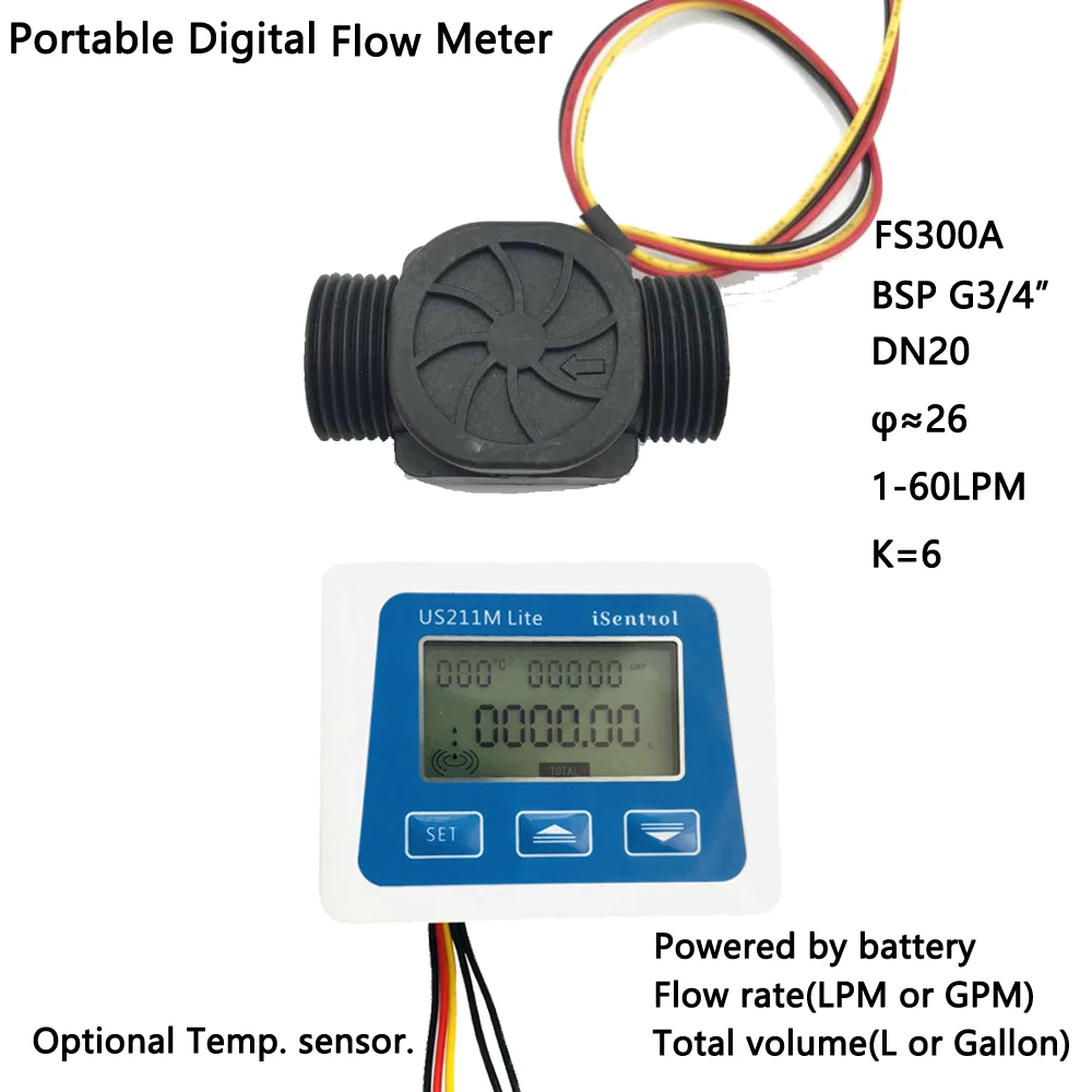 Digital Flow Meter FS300A US211M Lite 1-60L/min 5V Flow Effect Water Sensor NO Temperature Sensor Isentrol Zhongjiang Sea