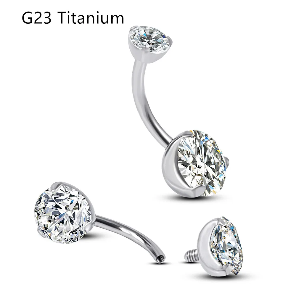 

10PCS Body Jewelry-G23 Titanium Double Clear Round CZ Navel Belly Button Curve Navel Piercing Bbarbells14Gx10x5/8MM Shine