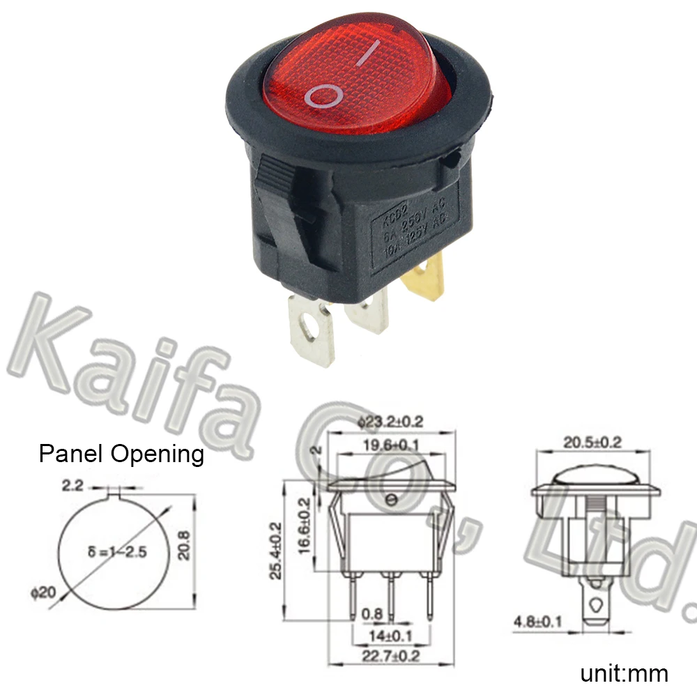 1PCS ON/OFF Round Rocker Toggle Switch 6A/250VAC 20A/12VDC Plastic Push Button Switch Panel Opening 20mm Power switch button