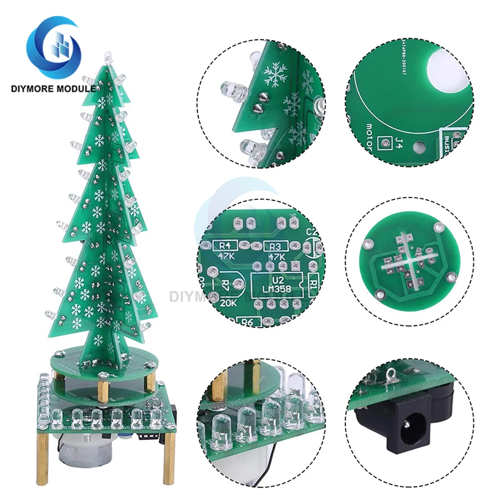 Rotating Colorful Music Christmas Tree LED Water Lamp Light Electronic DIY Kit Decor Christmas Gift+Breathing Light Parts