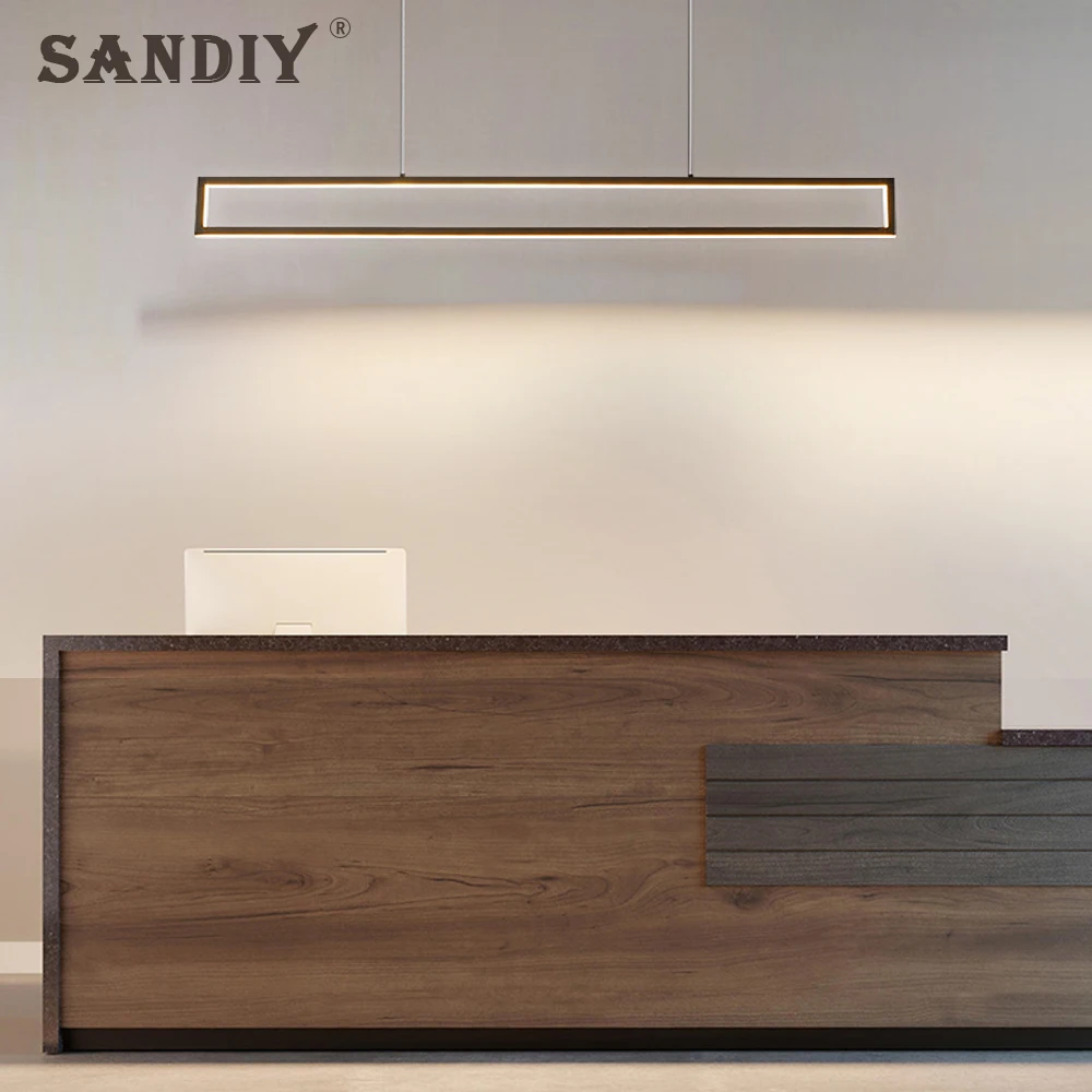 Imagem -02 - Sandiy Lustre Moderno e Minimalista para Sala de Jantar Lâmpada Pendente de Led para Mesa de Jantar Restaurante Café Bar Escritório Luzes Suspensas Lâmpada Pendente Linear de Faixa Longa Preta 110v 120v 130v 220v 230