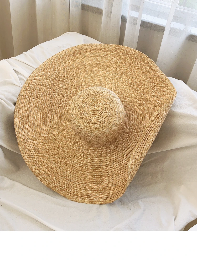 Beach Hat For Woman Fashion 18CM Sun Hat Beach Anti-UV Sun Protection Foldable Straw Cap Cover Oversized Collapsible Sunshade