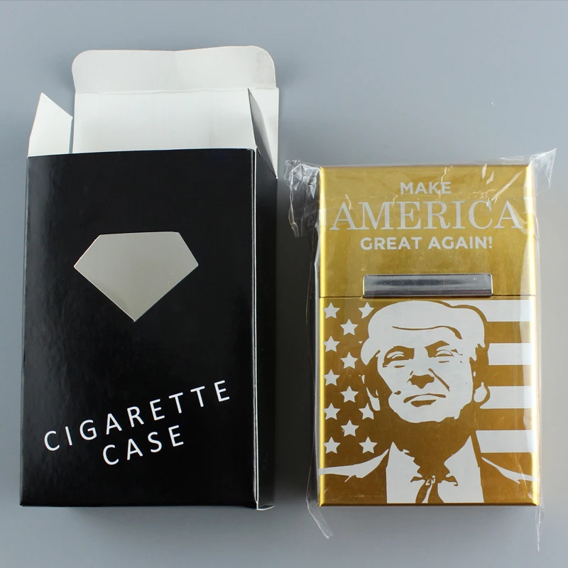 Metal Cigarette Case Cover Clamshel Aluminum Alloy Cigarette Box Smoking Gift US President Donald J Trump Derivatives Products