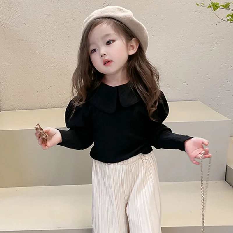 

Autumn Spring Girl Solid Blouse Doll Collar Long Sleeve Girl Casual Tops Kid Girl Shirt Fashion Children Tees