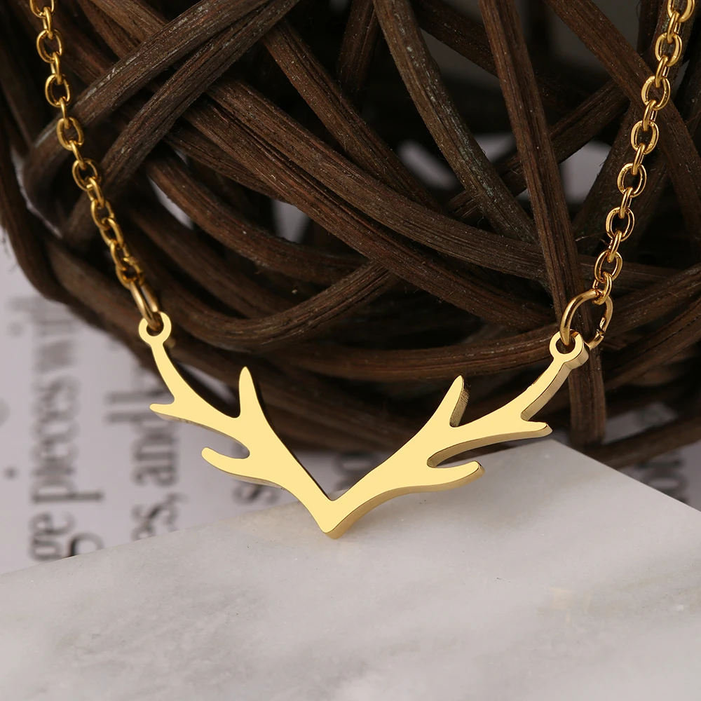 Stainless Steel Necklaces Exquisite Antlers Pendant Chain Choker Charm Fashion Necklace For Women Jewelry Christmas Party Gift