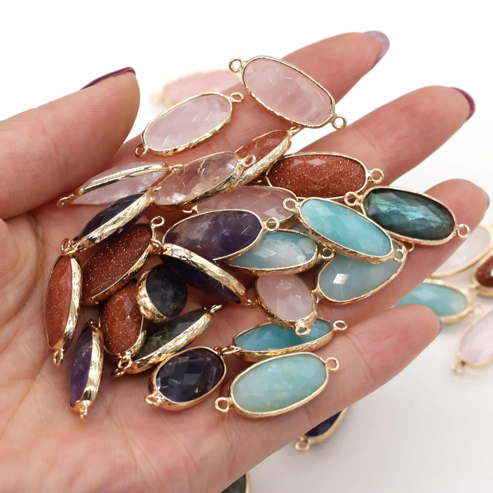 Trendy Semi-Precious Stone Pendant Accessory Long Oval Shape Charms For Jewelry Making DIY Necklace Earring Fashion Pendentifs