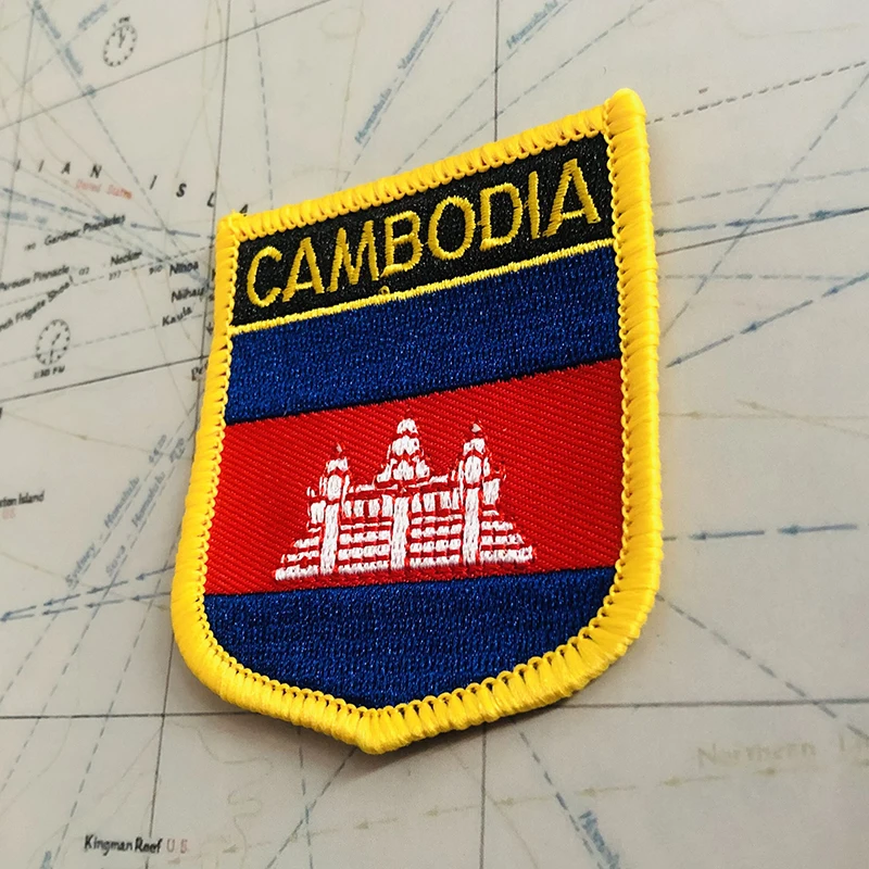 CAMBODIA National Flag Embroidery Patches Badge Shield And Square Shape Pin One Set On The Cloth Armband Backpack  Decoration