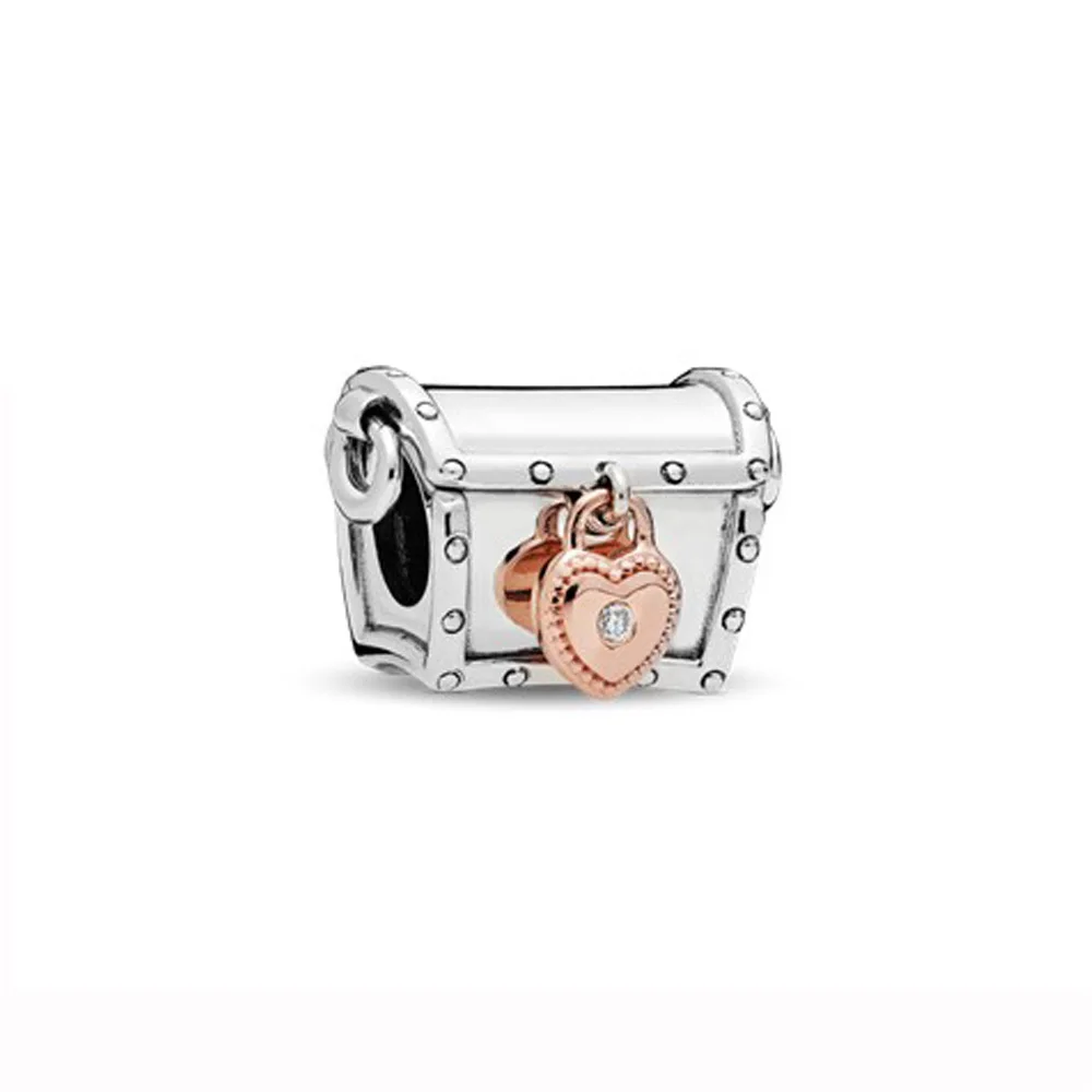 925 Sterling Slver Charms Fit  Bracelet Original Treasure Box With A Rose Padlock Set 2019 CLUB Jewelry