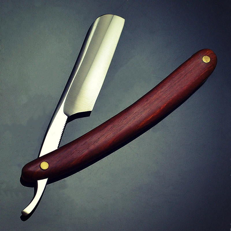 4pcs/Set Barber Shop Manual Razor Shaving Tools Sandalwood Handle S45C Carbon Steel Blade Straight Shaver Razor G1123