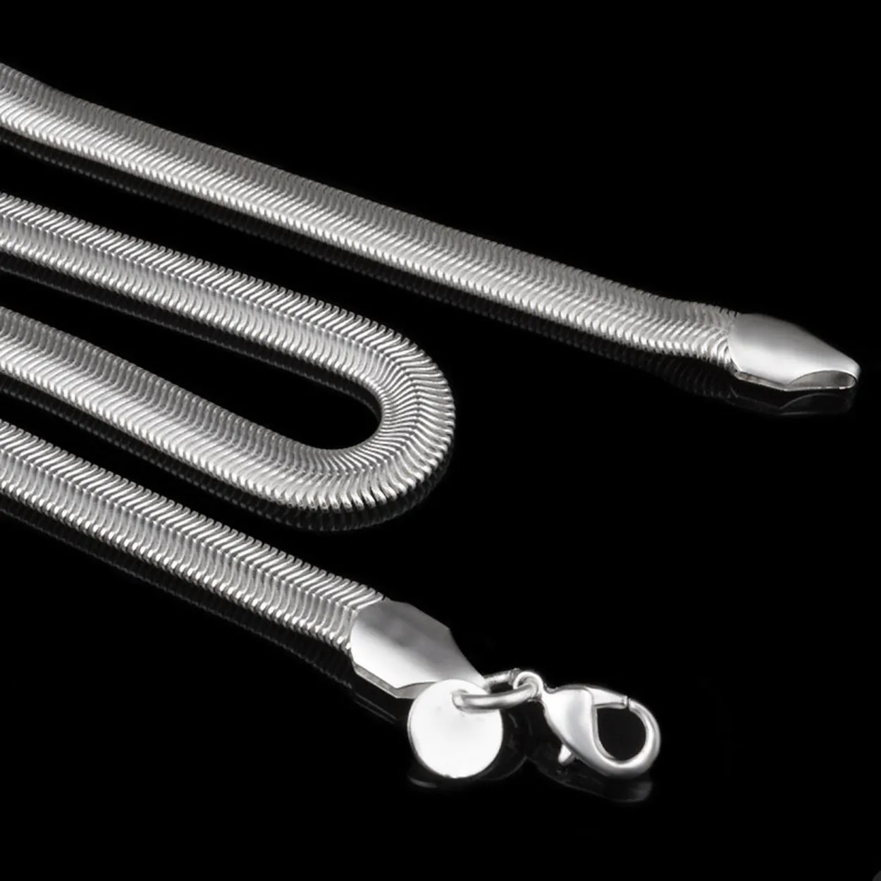 1Strand Silver Color Plated Copper Metal Width 6mm Flat Snake Chains Necklaces 16-24inches For Jewelry