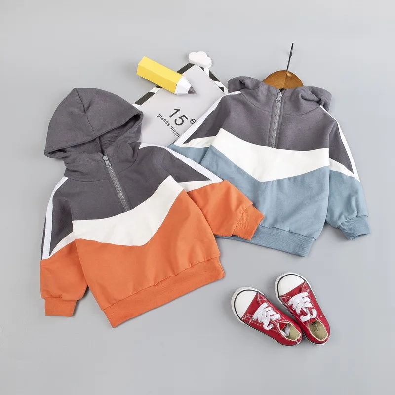 Spring Autumn Toddler Boy Costume Outfit Baby Kid Patchwork Tracksuit Infant Casual Clothing Sets Children Hooded Top Pants 2Pcs