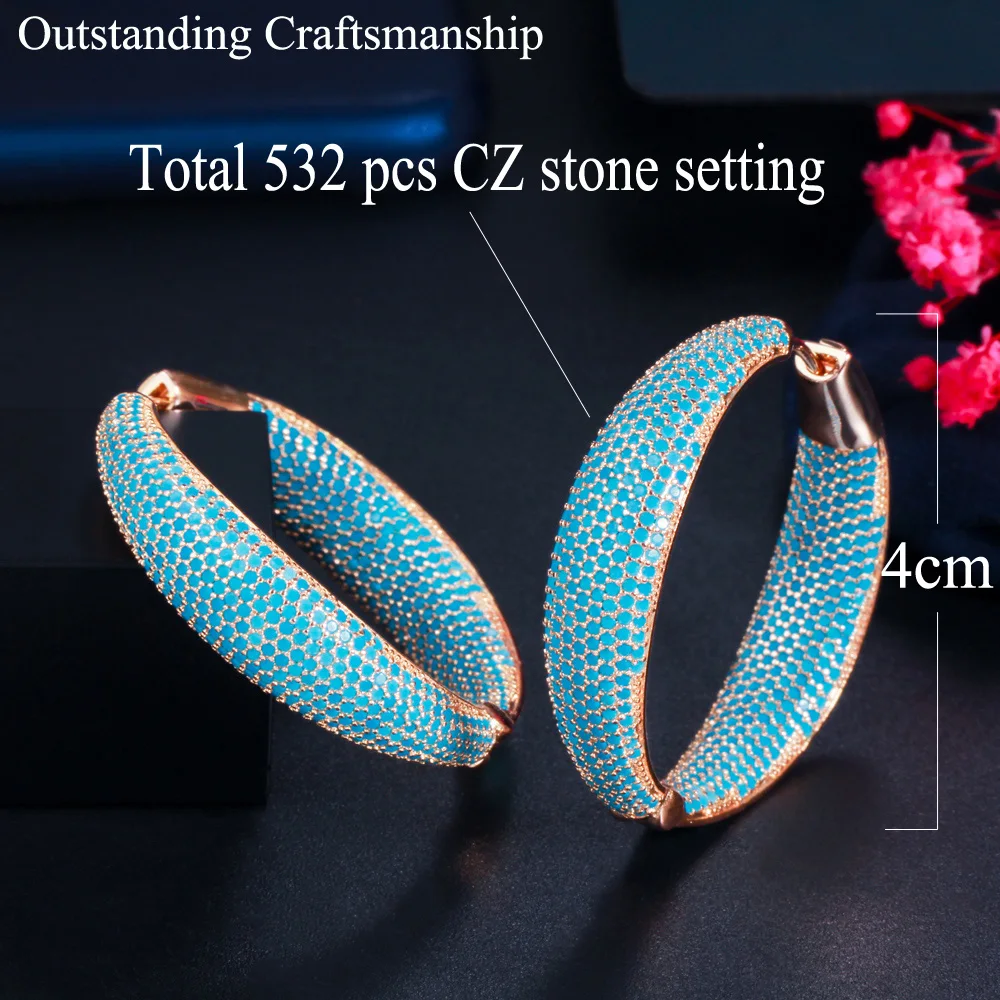 CWWZircons Luxury Turkish Light Blue Cubic Zirconia Large Loop Hoop Earring for Women Fashion Statement Jewelry Brincos CZ883